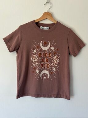 RUE DE SEINE Ride or Die Rose, Star & Moon Graphic Short Sleeve Cotton Crewneck